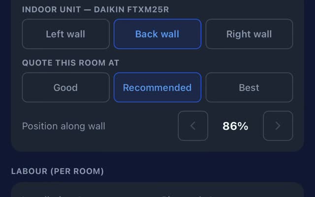 The Vento app showing good, recommended and best pricing options for a room
